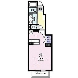 モデルノ・カーサB ワンルームの間取図画像