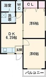 柳コーポ 2DKの間取図画像