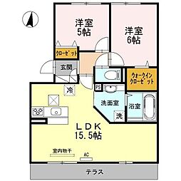 アンベリール浅田 1階2LDKの間取り
