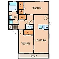 サンハイツA 2LDKの間取図画像