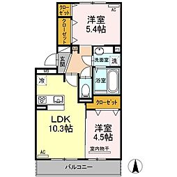 サンフラワー須屋 3階2LDKの間取り