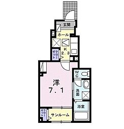 カーサ・ソレイユ 1Kの間取図画像