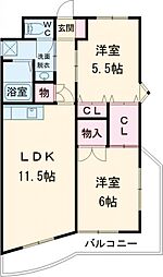 フレスコブリーザァ 2LDKの間取図画像