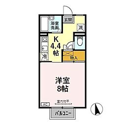 パンシオン額新保 2階1Kの間取り