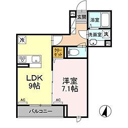エクセリア上鷺宮II 3階1LDKの間取り