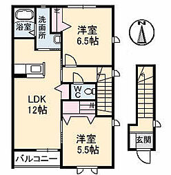 Ｔ．Ｈ．サルーテ　Ｂ棟 2階2LDKの間取り