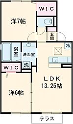 アメニティ掛越 1階2LDKの間取り