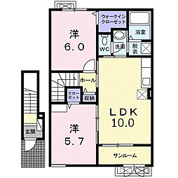 サンライト・パレスI・K 2LDKの間取図画像