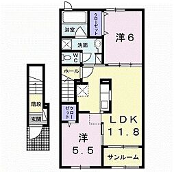 ルポゼＢ 2階2LDKの間取り