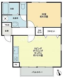 フォブール鶴見Ｂ 1階1LDKの間取り