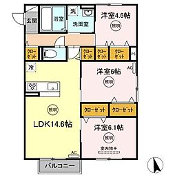 クレシアコート　B棟 1階3LDKの間取り