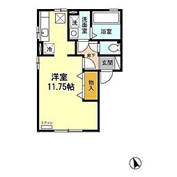 ヴィラ・サンライズ　Ｂ 1階ワンルームの間取り