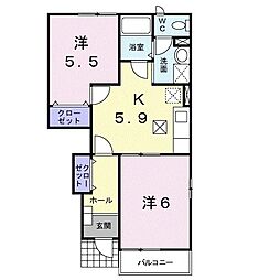 ソレイユＮ　Ａ 1階2Kの間取り