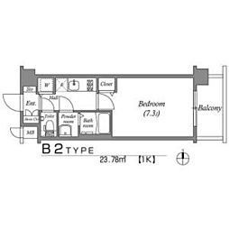 アスヴェル京都壬生EAST 2階1Kの間取り