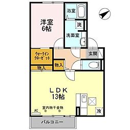 イーストヒルズ高松F 1LDKの間取図画像