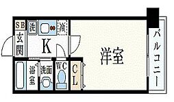 レジディア三宮東 4階1Kの間取り