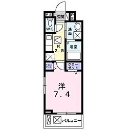 レソールワン 1Kの間取図画像