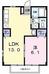 コーポ竹内II 2階1LDKの間取り