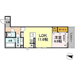 リマーニ八田 3階1LDKの間取り