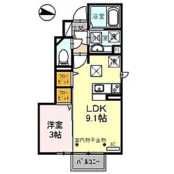 ラ・スールB 1LDKの間取図画像