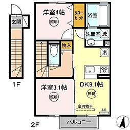 デッセ　リコ 2階2DKの間取り