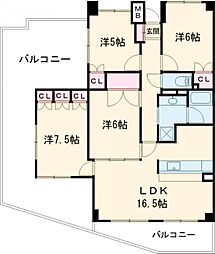 グランコート富雄 5階4LDKの間取り