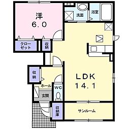 チェリーブロッサムドゥ 1階1LDKの間取り