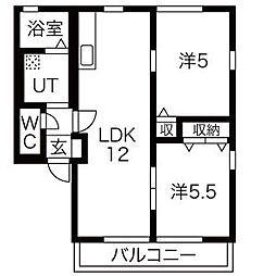 東武伊勢崎線 細谷駅 徒歩21分の賃貸アパート 2階2LDKの間取り