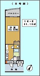 ロイヤルリバービュー 1Kの間取図画像