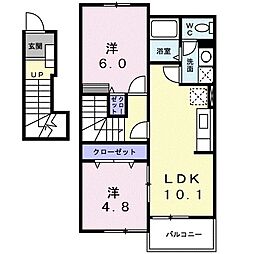 プラシードA 2LDKの間取図画像
