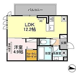 Grande Kawazu 2階1LDKの間取り