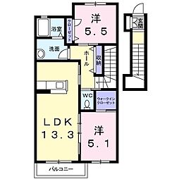 シャーメゾン上林　Ｂ棟 2階2LDKの間取り