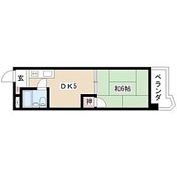 ビラ三秀中山 2階1DKの間取り