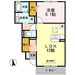 ヴィラ　ウィステリア　神埼　Ｃ棟 1階1LDKの間取り