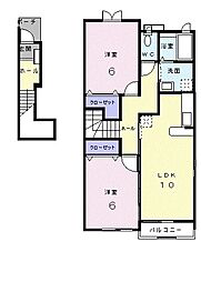 ブランド　バーグＡ 2階2LDKの間取り
