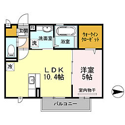 ウィット須田ノ木 2階1LDKの間取り