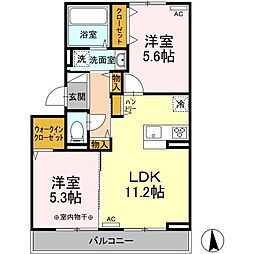 Ｄーｒｏｏｍ Ｄｅａｒｃｏｕｒｔ 幸町　III 2階2LDKの間取り