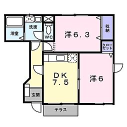 ヴィラエンゼルC棟 2DKの間取図画像