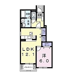 グリーンヒルズ稲岡B 1LDKの間取図画像