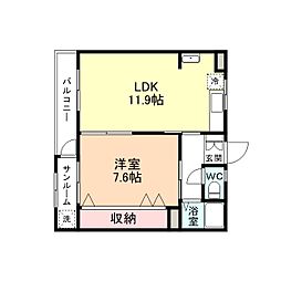 ウィンクいしがねII 2階1LDKの間取り