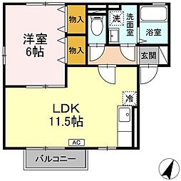 ドエル一丁山王B棟 1LDKの間取図画像