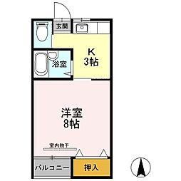 コーポ蘭 1Kの間取図画像