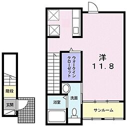 ガーデンハウスＭ　Ｂ 2階ワンルームの間取り