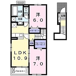 メレルカンB 2LDKの間取図画像