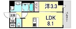 プレサンスブルーム新神戸 6階1LDKの間取り