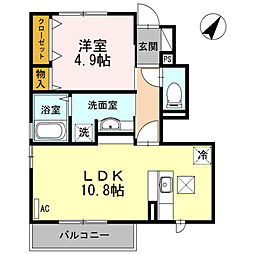 サン・シエル 1階1LDKの間取り