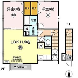 アミティB 2LDKの間取図画像