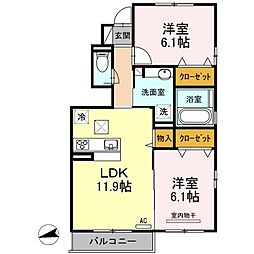 JR東北本線 南仙台駅 徒歩12分の賃貸アパート 1階2LDKの間取り