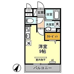 JR高崎線 上尾駅 徒歩12分の賃貸アパート 1階ワンルームの間取り