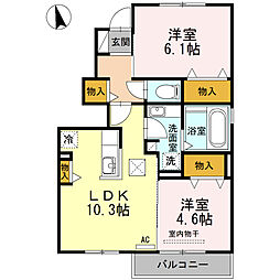 リッツハウス 1階2LDKの間取り